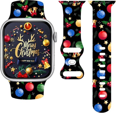 Christmas Watch Band Holiday Watch Bands Compatible with Apple Watch 38mm 40mm 41mm 42mm 44mm 45mm, Xmas Silicone Christmas Pattern Replacement Bands Wristbands Strap Compatible with All iWatch Series in Saudi Arabia