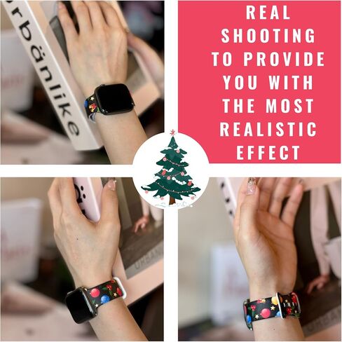 Christmas Watch Band Holiday Watch Bands Compatible with Apple Watch 38mm 40mm 41mm 42mm 44mm 45mm, Xmas Silicone Christmas Pattern Replacement Bands Wristbands Strap Compatible with All iWatch Series in Saudi Arabia