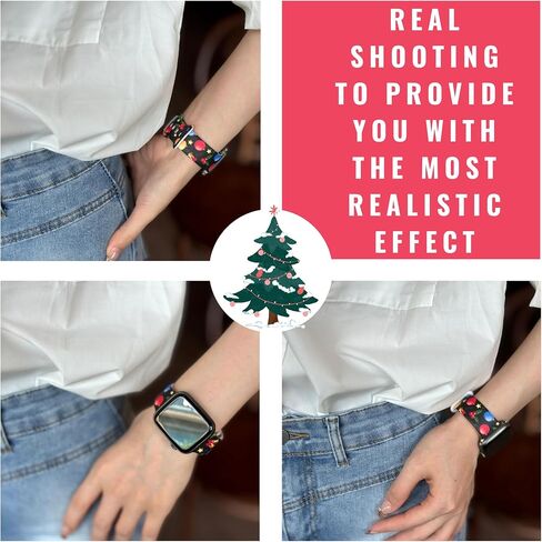 Christmas Watch Band Holiday Watch Bands Compatible with Apple Watch 38mm 40mm 41mm 42mm 44mm 45mm, Xmas Silicone Christmas Pattern Replacement Bands Wristbands Strap Compatible with All iWatch Series in Saudi Arabia