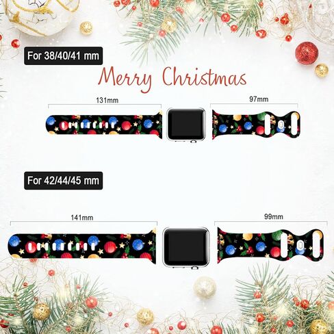 Christmas Watch Band Holiday Watch Bands Compatible with Apple Watch 38mm 40mm 41mm 42mm 44mm 45mm, Xmas Silicone Christmas Pattern Replacement Bands Wristbands Strap Compatible with All iWatch Series in Saudi Arabia
