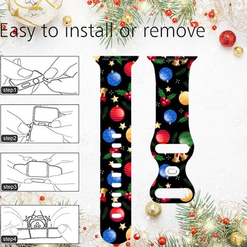 Christmas Watch Band Holiday Watch Bands Compatible with Apple Watch 38mm 40mm 41mm 42mm 44mm 45mm, Xmas Silicone Christmas Pattern Replacement Bands Wristbands Strap Compatible with All iWatch Series in Saudi Arabia