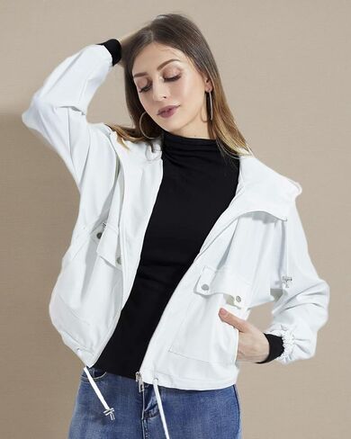 سترة فضفاضة بغطاء رأس للنساء من DIASHINY، معطف مطر بسحاب in Kuwait