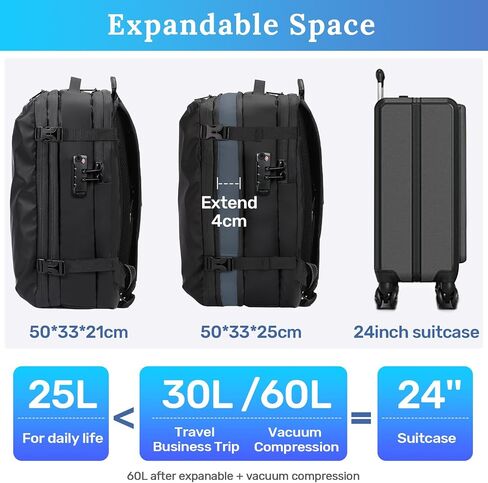 Airback Backpack,Vacpack Backpack Travel,60L Expandable Travel Backpack,Carry on Backpack with Airbag,Vacuum backpack Water Resistant & TSA Anti Theft. in Saudi Arabia