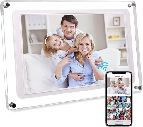 Frameo 10.1 Inch WiFi Digital Picture Frame - Acrylic Digital Video Frame, 32GB Memory, 1280x800 IPS LCD Touch Screen Electronic Photo Frame, Instant Wireless Share Photos from Anywhere in Kuwait