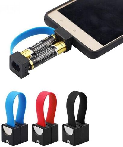 Portable Emergency Phone Charger Powered Quick Charge Portable Charger by 2pcs AA Batteries with Micro USB/USB-C/for Apple Bonnectors for Universal Phone (Blue, Micro USB+Type-c) in Saudi Arabia