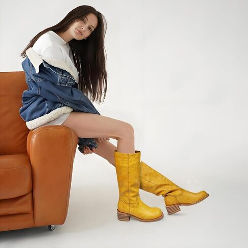 Women's Knee High Boots Square Toe Chunky Block Heel Long Boots for Women Comfortable Low Heel Womens Boots in Saudi Arabia