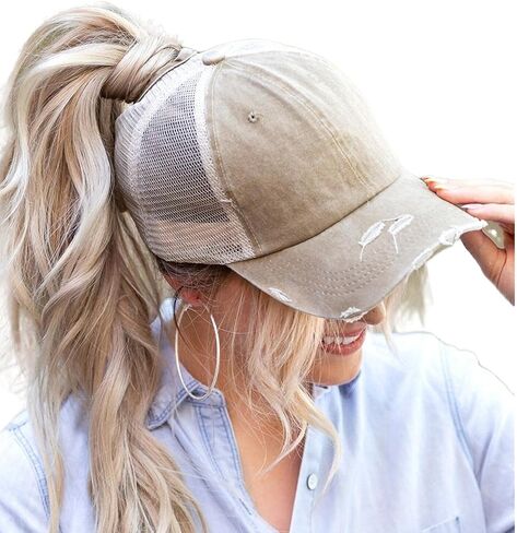 ProMindFun Womens Pony Hat High Ponytail Baseball Cap Girls Messy Bun Caps Camouflage Trucker Bad Hair Day Adjustable Dad Hat in Kuwait