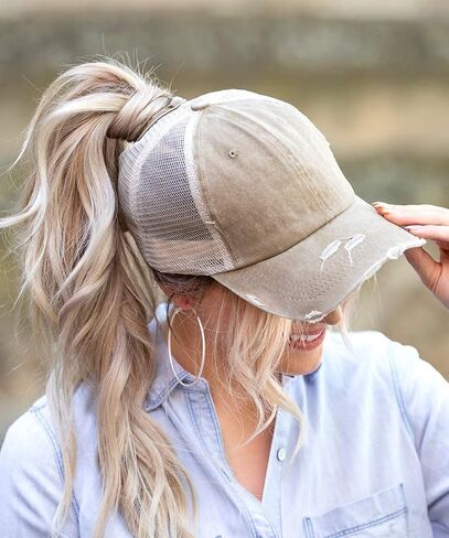 ProMindFun Womens Pony Hat High Ponytail Baseball Cap Girls Messy Bun Caps Camouflage Trucker Bad Hair Day Adjustable Dad Hat in Kuwait