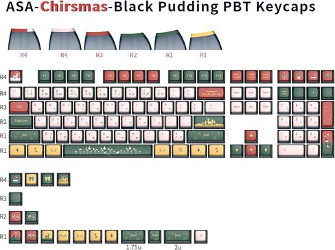 MOLGRIA PBT Pudding Christmas Keycaps 129 Set, Custom ASA Profile 4-Side Dark Transparent Key Caps for 60/75/98 Percent Cherry MX Switch RGB Backlit Mechanical Gaming Keyboard ANSI Layout(Black) in Saudi Arabia