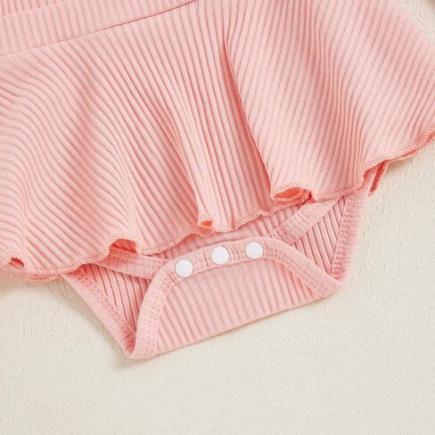 VISGOGO Infant Girl Rompers Dress Lace Ruffles Rib Knit Houndstooth Skirt Hem Jumpsuits Newborn Clothes Bodysuits Headband in Kuwait