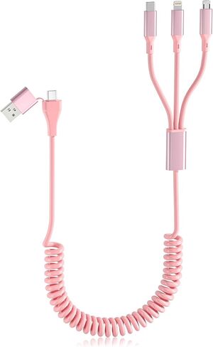Coiled Multi Charging Cable - 5 in 1 USB C to Multiple Charger Cable Lightning/Type-C/Micro USB Cord, Lightning Port with Data & CarPlay for iPhone 15/14/ 13/12/ 11/ Pro/Pro Max, Android Phone in Saudi Arabia