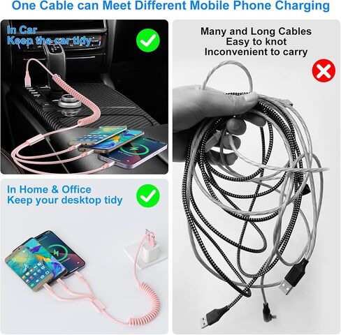 Coiled Multi Charging Cable - 5 in 1 USB C to Multiple Charger Cable Lightning/Type-C/Micro USB Cord, Lightning Port with Data & CarPlay for iPhone 15/14/ 13/12/ 11/ Pro/Pro Max, Android Phone in Saudi Arabia