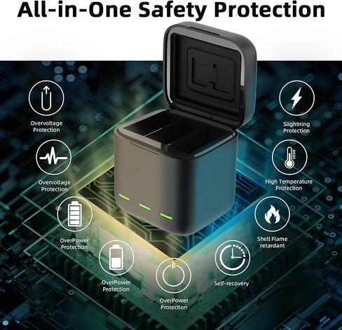شاحن بطارية AFAITH، شاحن بطاريات إندورو، حافظة شحن ثلاثية الفتحات مع مؤشر طاقة ذكي لـ GoPro Hero 13 أسود، تخزين البطاريات وبطاقات TF بحجم الجيب المحمول in Saudi Arabia