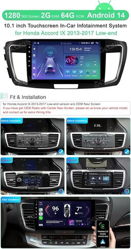 ASURE 10.1 بوصة ترقية راديو ستيريو للسيارة Honda Accord 2013-2017 الإصدار المنخفض، 4Core 2G+64G Android 12 وحدة ملاحة GPS للسيارة مع Carplay Android Auto، مشغل وسائط متعددة بشاشة لمس 1280 × 800 in Kuwait