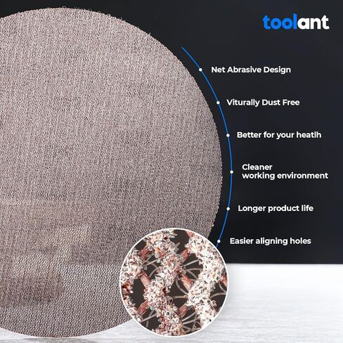 toolant Mesh Abrasive 5 inch Sanding Disc, Dust-Free 8 Hole Hook and Loop Sanding Discs for Random Disc Sanders & Orbital Sanders, Include Pad Protector(80-400 grit - 50pcs) in Saudi Arabia