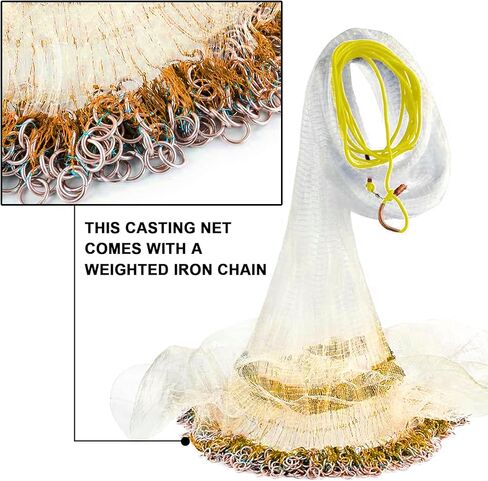 Nylon Multfilament Cast Net, American Style Hand Throwing Fishing Net for Saltwater and Freshwater, 3/8 Inches Mesh in Kuwait