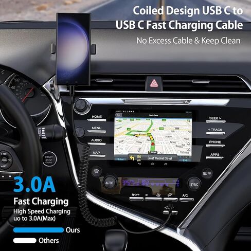 شاحن سيارة سريع 60 وات لهاتف iPhone 15 Pro Max 15 Plus Android Type C ولاعة السجائر مع كابل شحن سريع ملفوف 3ft USB C إلى C لهاتف Samsung S24 A14 A54 S23 S22 S21 S20 A53 A23 A13 A32 in Kuwait