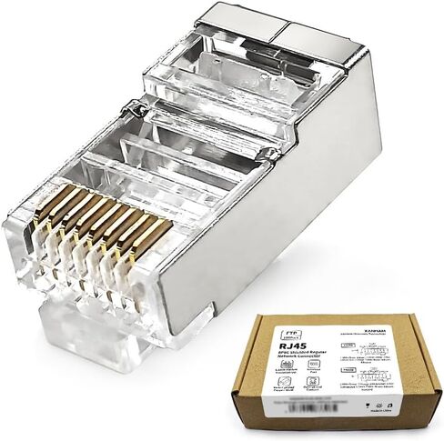 100 حزمة من موصلات Cat 6 RJ45 المحمية قابس شبكة تجعيد معياري عادي لكابل إيثرنت صلب أو مجدول 23AWG Cat6، Cat5، Cat5e SFTP وFTP in Kuwait