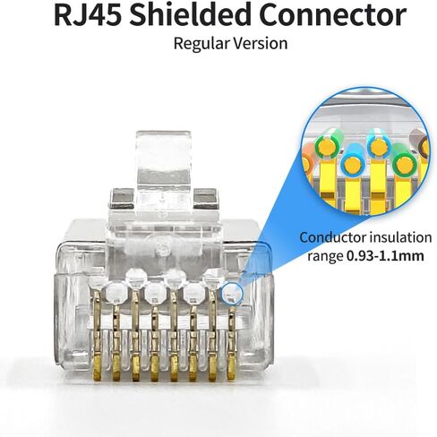 100 حزمة من موصلات Cat 6 RJ45 المحمية قابس شبكة تجعيد معياري عادي لكابل إيثرنت صلب أو مجدول 23AWG Cat6، Cat5، Cat5e SFTP وFTP in Kuwait