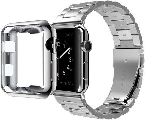 Compatible with Apple Watch Bands 49mm 46mm 45mm 44mm 42mm 41mm 40mm 38mm, Stainless Steel iWatch Band with Case for Apple Watch Ultra2 Ultra Series 10 9 8 7 6 5 4 3 2 1 SE SE2 in Saudi Arabia