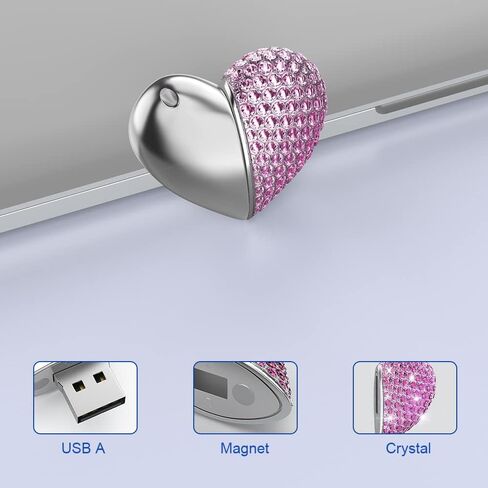 RAOYI 64 جيجابايت شكل قلب USB 2.0 محرك فلاش كريستال ذاكرة عصا الإبهام محرك القلم محرك القفز محرك قلادة قلادة المجوهرات مع سلسلة المفاتيح الوردي in Kuwait