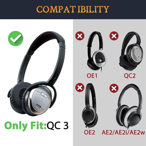 SOULWIT Replacement Headband Pad Kit for Bose QuietComfort 3 (QC3) Headphones (Do Not Fit OE1), Easy DIY Installation - Black in Saudi Arabia