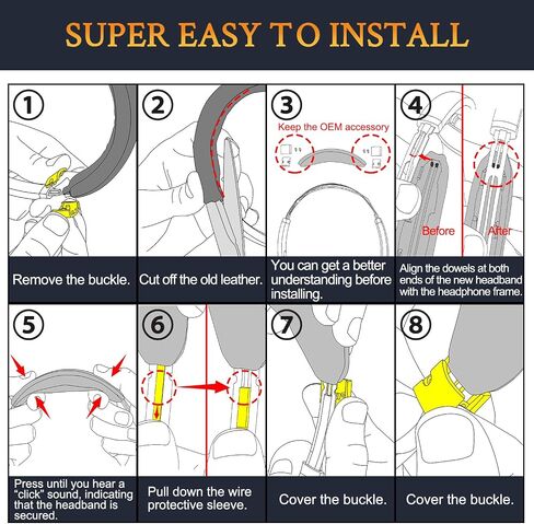 SOULWIT Replacement Headband Pad Kit for Bose QuietComfort 3 (QC3) Headphones (Do Not Fit OE1), Easy DIY Installation - Black in Saudi Arabia