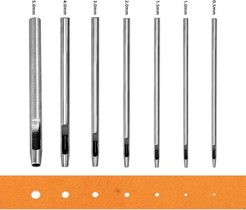 WUTA 7Pcs Hollow Punch Leather Hole Cutter 0.5mm-5mm Round Punch Tool Set,Leathercraft Working Kit for Watch Band, Fabric, Plastics, Gasket Belt in Kuwait