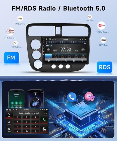 8Core 2+64G for Honda Civic 2001-2005 Android Car Stereo Wireless Carplay Android Auto, 9" HD IPS 1280 * 720P Touchscreen Car Radio GPS,WiFi,59UI,32EQ DSP,Bluetooth 5.0+SWC Backup Camera DVR in Saudi Arabia