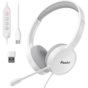 Headset with Mic, Pander USB Wired Headset with Microphone for PC, Computer Headset with Noise Cancelling Microphone, USB/USB-C Headsets with Microphone for Work Office Online Class Skype Zoom Meeting