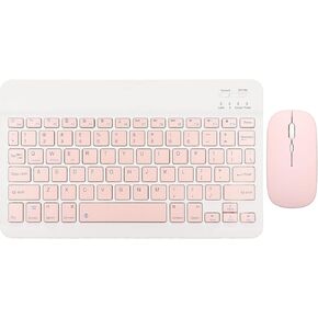 Bluetooth Keyboard Mouse Set, 10 Inch USB Charging Ultra Thin Quiet Keyboard with DPI Mouse, Composite Keys Keyboard Mouse Combo for Cellphone Laptop (Roseate),