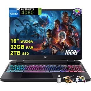acer Predator Helios Neo 16 Gaming Laptop 16" WUXGA IPS 165Hz (100% sRGB) Intel 14-Core i7-13650HX 32GB RAM 2TB SSD GeForce RTX 4060 8GB Graphic RGB Backlit Killer AX1650i Win11 w/ICP Accessory