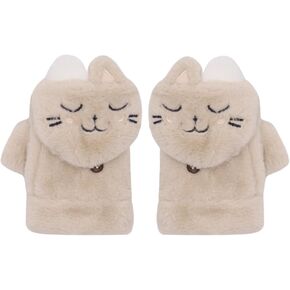 JUMISEE Women Girls Soft Faux Fur Convertible Flip Top Gloves Cute Cat Fingerless Winter Mittens