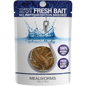 Naturally Preserved Fishing Bait – 2-Year Shelf-Stable, Ideal for Freshwater & Saltwater Fishing, Mealworms 0.70oz