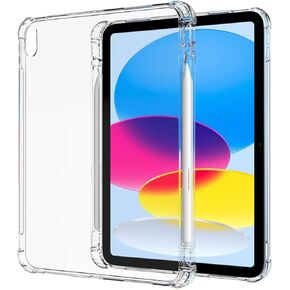حافظة شفافة لجهاز iPad الجيل العاشر الجديد 10.9 بوصة 2022، حافظة نحيفة ومرنة وخفيفة الوزن من السيليكون من جل TPU مع حامل قلم رصاص لجهاز iPad 10.9 بوصة الجيل العاشر 2022 (شفاف)