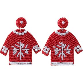 Christmas Earrings for Women, Christmas Beaded Earrings, Christmas Tree Snowman Elk Socks Dangle Earrings for Holiday Party Favors Christmas Gifts