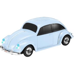 QFX Bluetooth 1960 Bug Retro Car Replica Speaker, 3-inch Speakers, Hands Free Link, Built-in Microphone, FM Radio and LED Party Lights, Blue - BT-1960-BLU