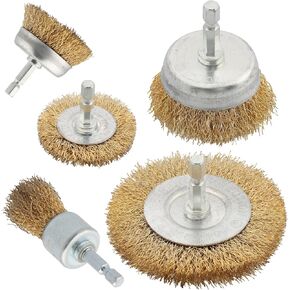 WENORA Brass Wire Brush for Drill Set 9 Pack, Wire Wheels for Drill 1/4 Inch Hex Shank, Wire Cup Brush for Drill ,Coarse Brass Coated Crimped Wire Brush Drill Attachments