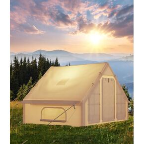 Inflatable Camping Tent with Pump, Luxury Camping Tent, Easy to Set Up, 4-Season Waterproof and Windproof Outdoor Gazebos, Luxury Cabin Tent with Two Doors and Six Windows.