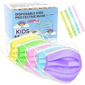 Rasav Kids Disposable Face Mask,Upgraded 100 Pcs 3 Ply Breathable Colorful Children Cute Facemasks for Girls Boys with Elastic Earloop