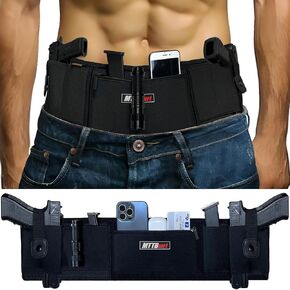 Concealed Carry Holster for 2 Guns - Belly Band Holster for Men, Women, Tactical Elastic Waistband Pistols Adjustable Belly Wrap, IWB OWB Magazine Pouch Fits