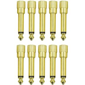 1/4 Mono to 1/8 Mono Adapter, 6.35mm TS Male Plug to 3.5mm Female (Mono to Mono) Audio Adaptor Audio Connector Golden - (10 Pcs)