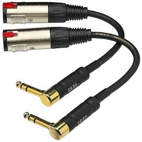 CESS-236 6.35mm 1/4" TRS Right Angle Female to Male Extension Cable with Locking Mechanism, Gold-Plated Plug and Nickel-Plated Shell, Durable Audio Adapter for Guitar, Amplifier, and Audio Equipment