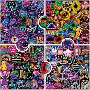 200Pcs Neon Stickers Graffiti Waterproof Stickers for Water Bottle Laptop Journal Luggage Skateboard Planner Scrapbooking, Funny Anime Decals
