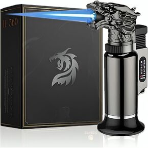 Bright Fire Dragon Lighter, Windproof Jet Flame Butane Refillable, Multipurpose, Culinary, Vintage, Kitchen Cooking Torches, Mini Torch, Gifts for Men Unique, BBQ (Butane is Not Included)