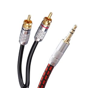 Primeda Audiophile Audio Cable Stereo 3.5mm Male to 2 RCA Male Red for Smartphone, MP3,CD, Tablets, Speakers,Home Theater,HDTV (Straight 3.5mm (6 Feet))