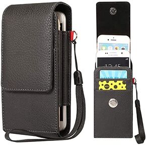 Dual Vertical Cellphone Holster Belt Clip Case Pouch with Belt Loop/Card Slots for Two iPhone 13 Pro Max Samsung Galaxy S24 Ultra S23/S22/S21 Ultra S20 Plus A35 A14 A13 Moto G Play OnePlus Nord N30 5G