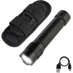 KunHe Rechargeable Flashlight High Lumens, Tactical Flashlight with Belt Holster, Bright LED Duty Flash Light with 4 Modes, Long Lasting IPX7 Water Resistant for Security, Police