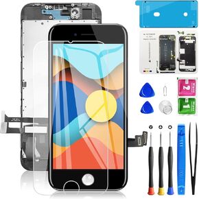 for iPhone 8/SE2020 2nd Generation Screen Replacement Black, Full Assembly 4.7 inch LCD Touch Digitizer for A2275, A2298, A2296 with Waterproof Seal+Repair Tools+Screen Protector