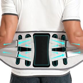 Back Brace for Lower Back Pain Relief - Back Support Belt for Women & Men for Herniated Disc, Sciatica. Removable Stays for Lower Back Support with 2 Different Hardness Sets (Grey, Medium)